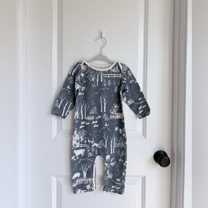 🐷Winter Water Factory Blue Farm Snap Long Sleeve Romper Organic Cotton